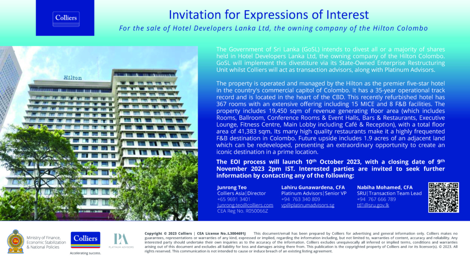 Hilton Colombo EOI Media Release